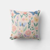 Coussin Fleur de printemps florale Papillon rose girly mig (Recto)