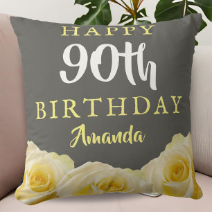 Coussin Fleur de rose jaune Floral 90e anniversaire