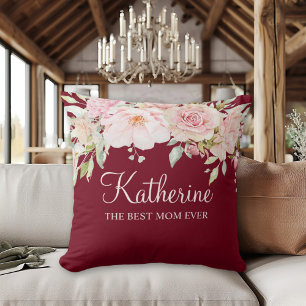 Coussin Fleur de rose rose pastel Floral La meilleure mama