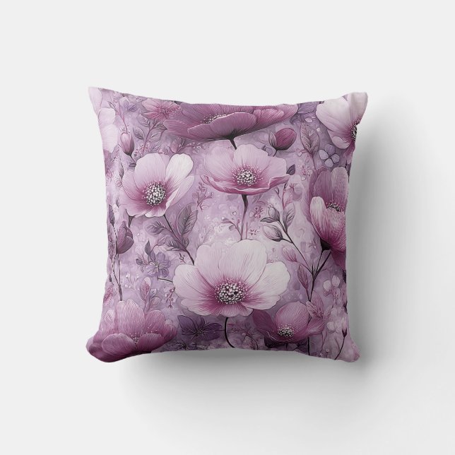 Coussin Fleur de Saint-Valentin Romantique Violet Pourpre (Recto)