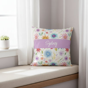 Coussin Fleur de sauvage personnalisée bleu violet rose