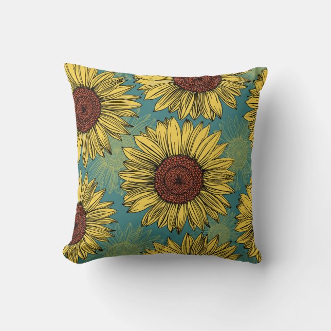 Coussin Fleur de soleil à main bleu (Recto)