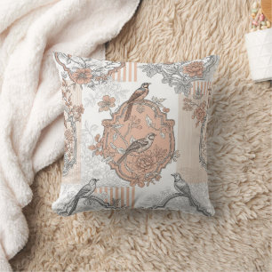 Coussin Fleur de toile d'oiseau vintage à rayures (3)