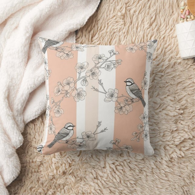 Coussin Fleur de toile rayée oiseau vintage (10) (Couverture)