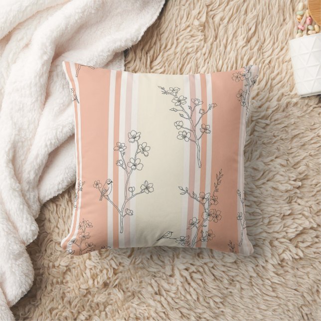 Coussin Fleur de toile rayée oiseau vintage (14) (Couverture)
