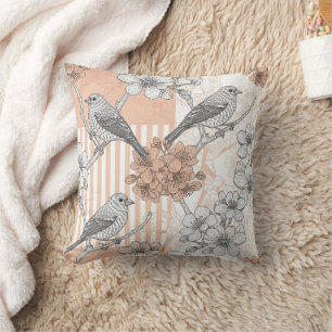Coussin Fleur de toile rayée oiseau vintage (4)