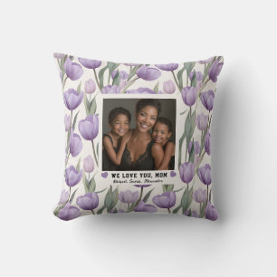 Coussin Fleur de Tulipe Violette Chien Maman Anniversaire