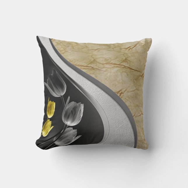 Coussin Fleur de tulipes gris et jaune 2021 couleurs (Recto)