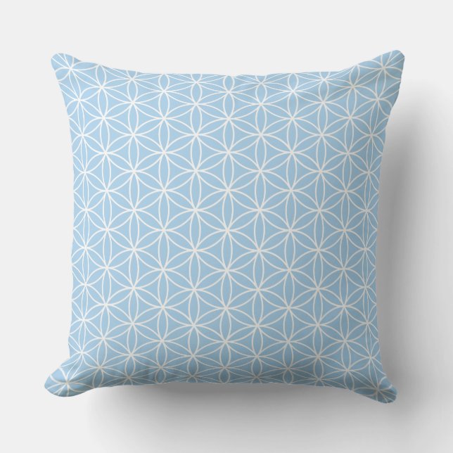 Coussin Fleur de vie Blanc sur bleu clair Répéter le Motif (Recto)