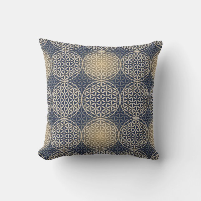 Coussin Fleur de vie - motif de timbre - sable bleu (Recto)
