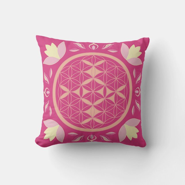 Coussin fleur de vie rose (Recto)