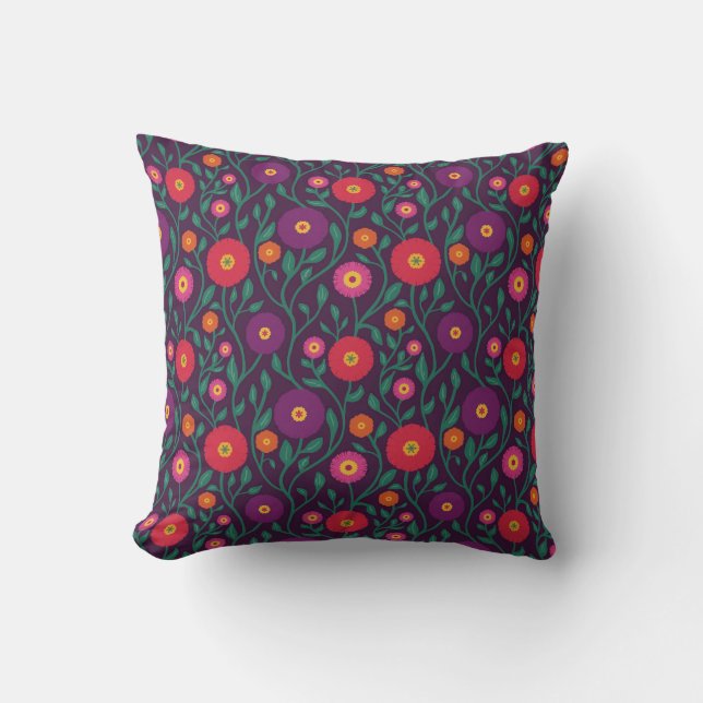 Coussin Fleur de vigne du milieu du siècle | Prune de guir (Recto)