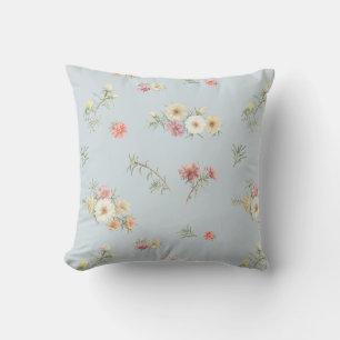 Coussin Fleur d'eau douce bleu gris mousse rose