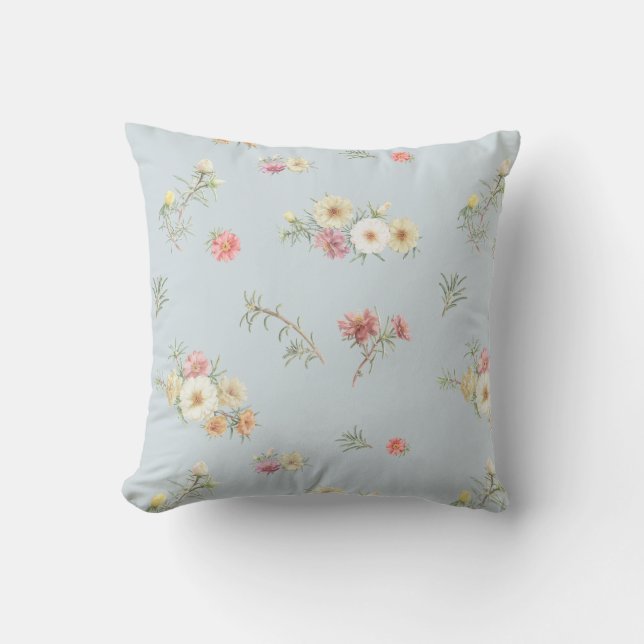 Coussin Fleur d'eau douce bleu gris mousse rose (Recto)