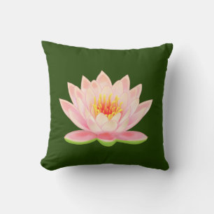Coussin Fleur d'eau rose sur vert forêt