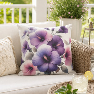 Coussin Fleur d'Hibiscus Pourpre Floral en Fleur