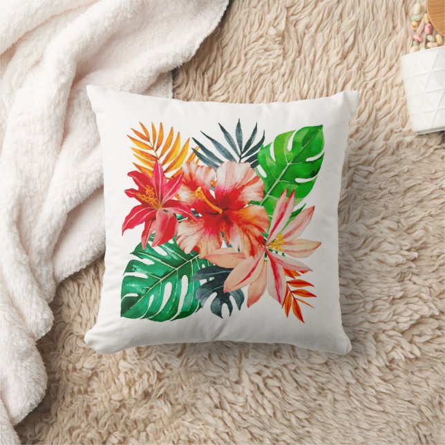 Coussin Fleur d'Hibiscus rouge et feuilles de Monstera (Couverture)
