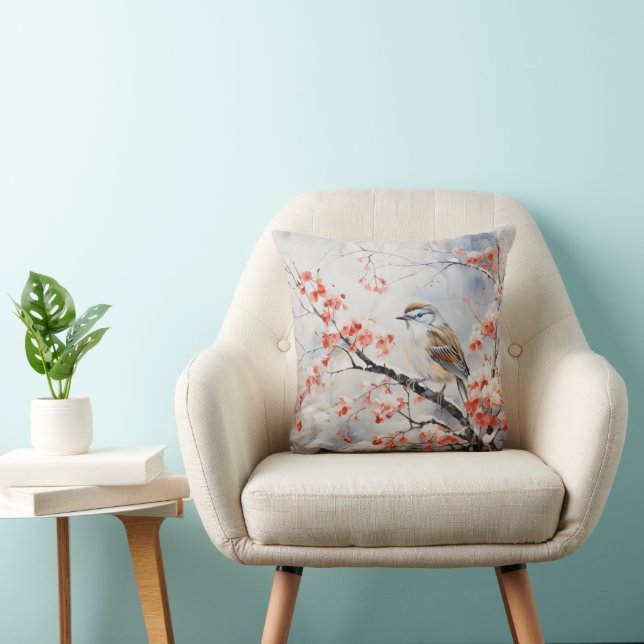 Coussin Fleur d'hiver des oiseaux (Chaise)