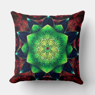 Coussin Fleur digitale verdâtre et rugueuse sur rouge