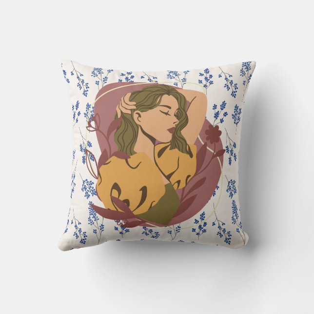 Coussin Fleur d'illustration bleue (Verso)