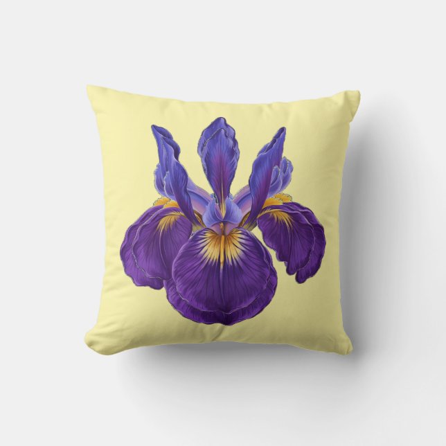 Coussin Fleur d'Iris Pourpre Art Botanique Aquarelle Flora (Recto)