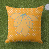 Coussin Fleur dorée sur fond orange à pois blancs (Herbe)