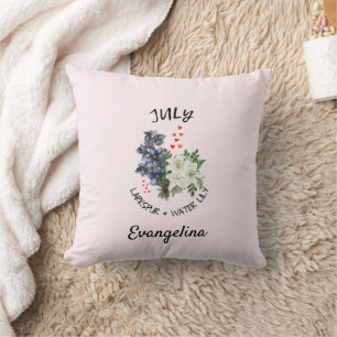 Coussin Fleur du mois de naissance JUILLET rose Floral Per