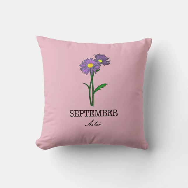 Coussin Fleur du mois de naissance Septembre Aster (Recto)