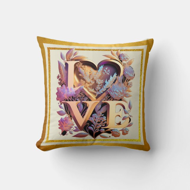 Coussin Fleur élégante, coeur et amour doré (Recto)