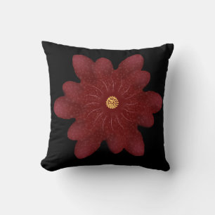 Coussin Fleur élégante de velours rouge sur fond noir   Fl