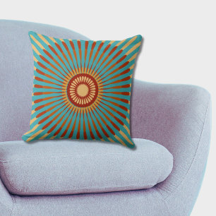 Coussin Fleur en étoile régulière centrée bleue et orange