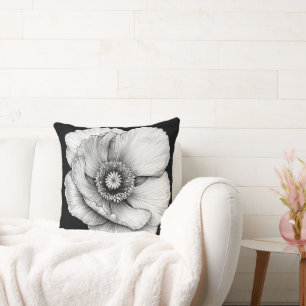 Coussin 🌸 Fleur en Noir et Blanc