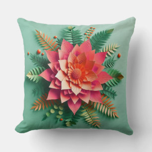 Coussin 🌸 Fleur en papier de corail rose Décoration de ch