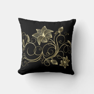 Coussin Fleur et feuilles de lierre or élégant