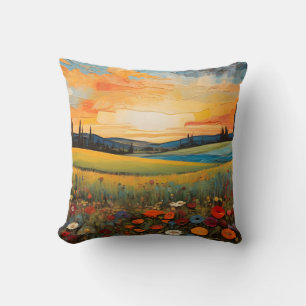 Coussin Fleur Fleur sauvage De Sunset Meadow En Été Animé