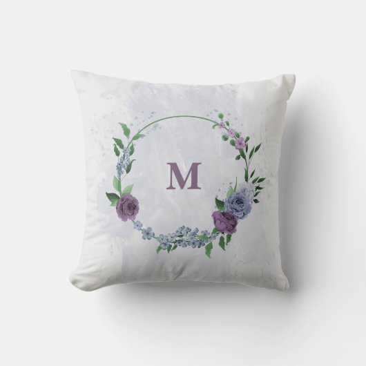 Coussin Fleur floral bleu poussiéreux violet  (Recto)