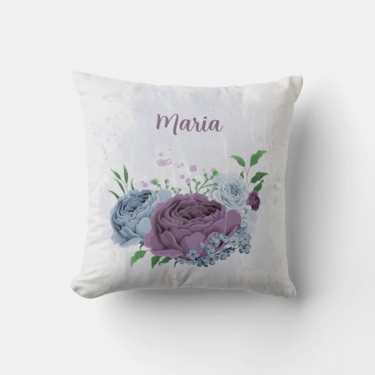 Coussin Fleur floral bleu poussiéreux violet  (Recto)