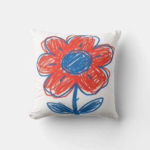 Coussin Fleur Florale Dessinée à la Main