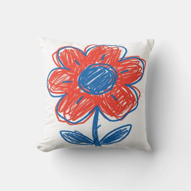 Coussin Fleur Florale Dessinée à la Main (Recto)