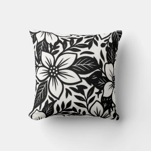 Coussin Fleur florale moderne audacieuse noir et blanc