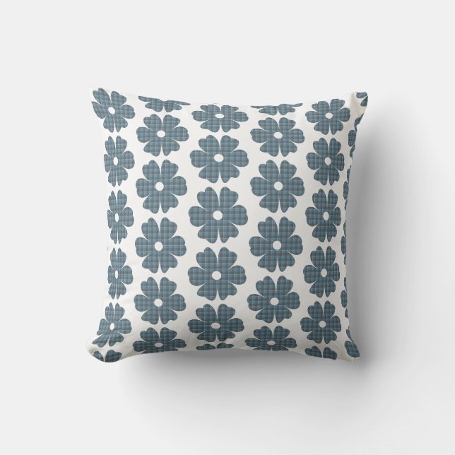 Coussin Fleur Forme Carreaux Bleu Gris (Recto)