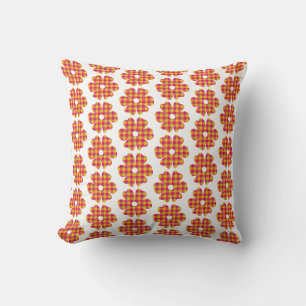 Coussin Fleur Forme Carreaux Jaune Orange Rose