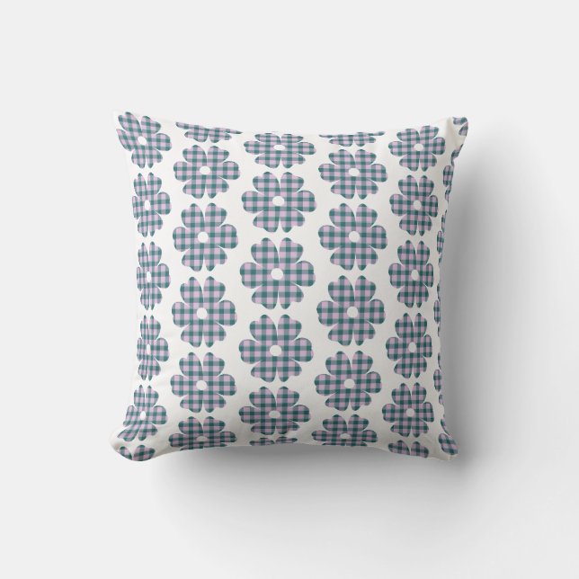 Coussin Fleur Forme Carreaux Rose Violet (Recto)