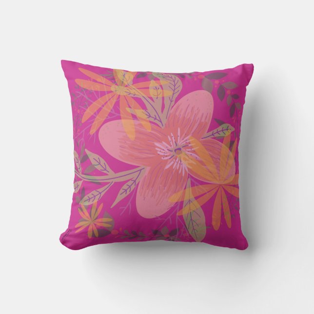 Coussin Fleur Fuchsia Feuille d'or (Recto)