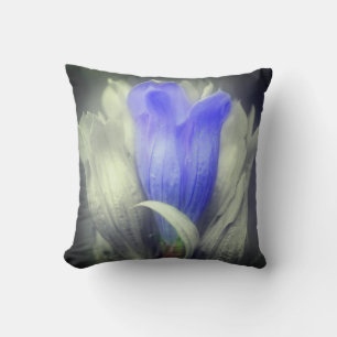 Coussin Fleur Gentienne Bleue Noir Et Blanc Partielle Coul