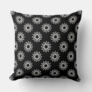 Coussin Fleur géométrique 01 - Blanc sur noir
