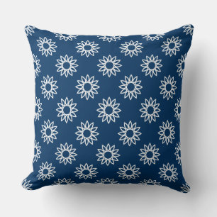 Coussin Fleur géométrique 01 - Blanc sur Shibori Blue