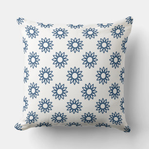 Coussin Fleur géométrique 01 - Bleu Shibori sur blanc