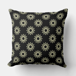 Coussin Fleur géométrique 01 - Jaune pâle sur Noir