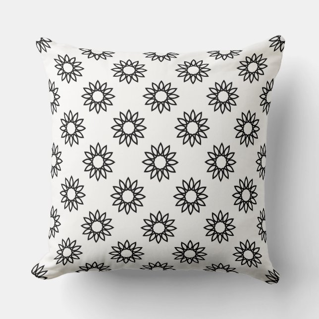 Coussin Fleur géométrique 01 - Noir sur blanc (Recto)